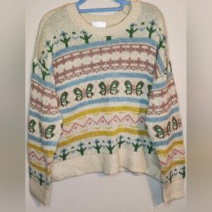 No Comments Plus Sweater Butterflies Flowers Cactus Acrylic Size 3X